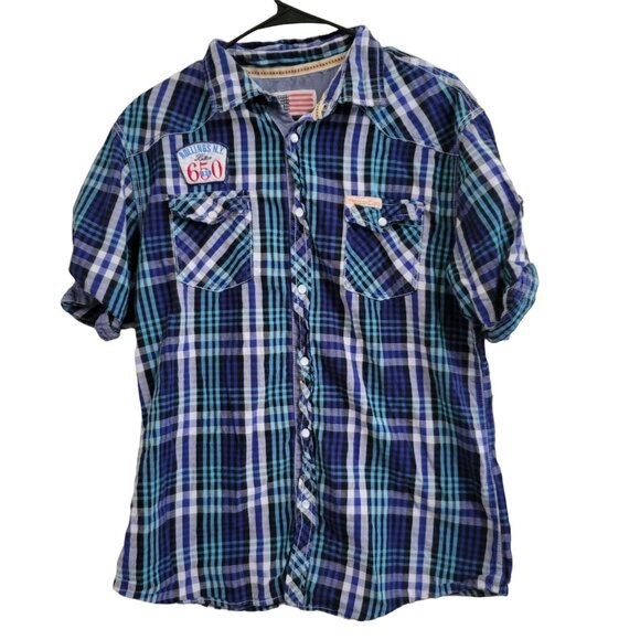 Rolling Paper Western Pearl Snap Shirt Mens Size Large Plaid Short Sleeve - Picture 1 of 5
